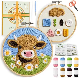 CYANFOUR Punch Needle Kit for Beginners, Highland Cow Punch Needle Kits