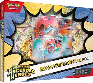 Pokémon TCG: Mega Evolution—Ascended Heroes Mega Feraligatr ex Box (1 Foil Promo Card, 1 Oversize Lenticular Card & 4 Booster Packs)