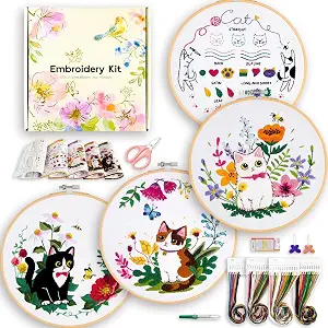 4-Piece Cat Embroidery Kit for Beginners, Needle Point Kit Adults Beginner