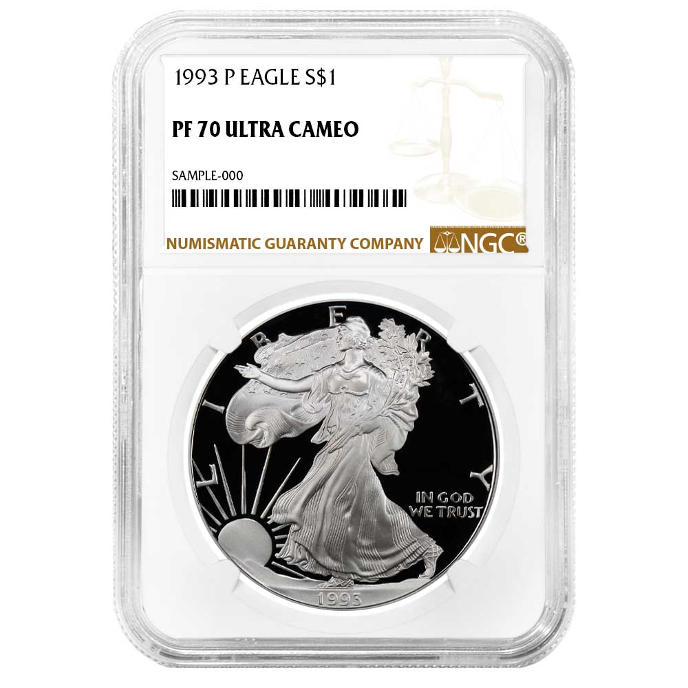 1993-P Proof $1 American Silver Eagle NGC PF70UC Brown Label