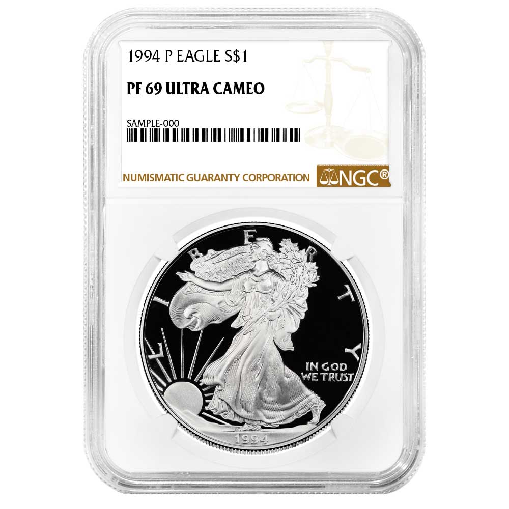 1994-P Proof $1 American Silver Eagle NGC PF69UC Brown Label