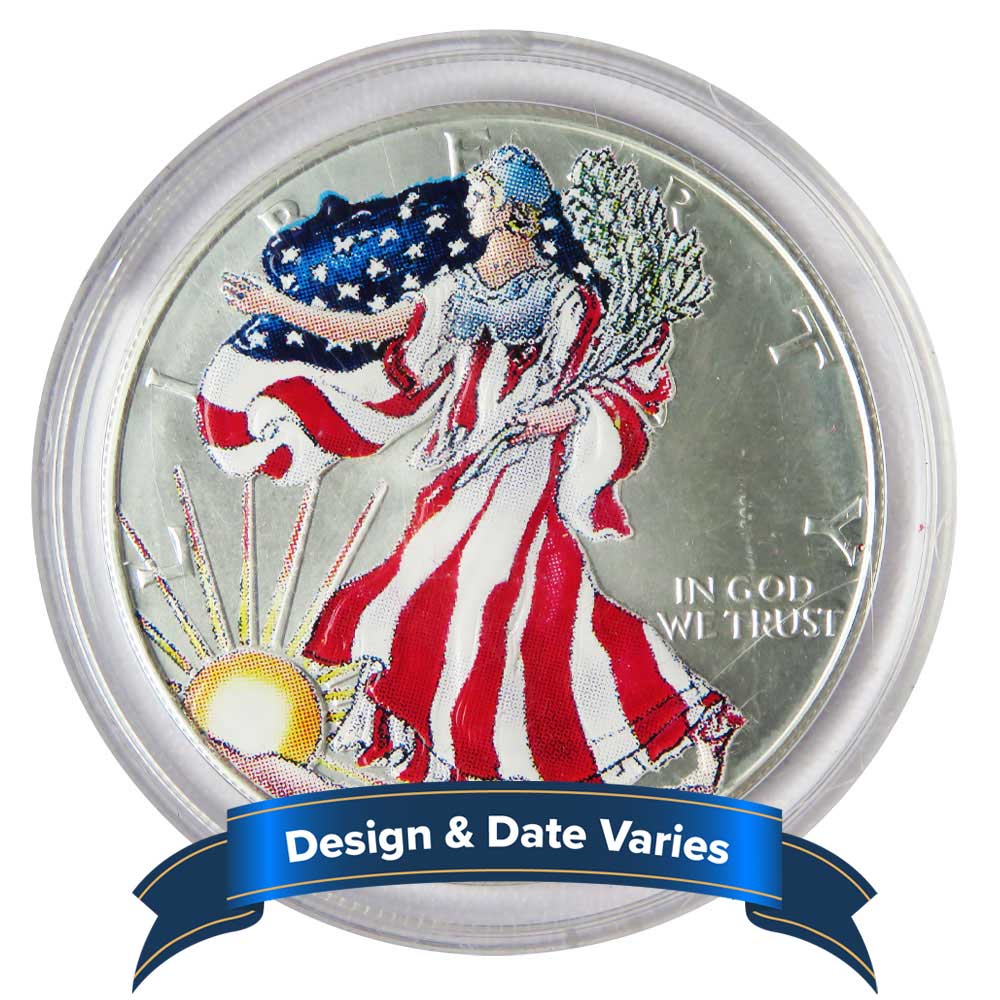 $1 American Silver Eagle 1 oz Random Year Colorized Impaired