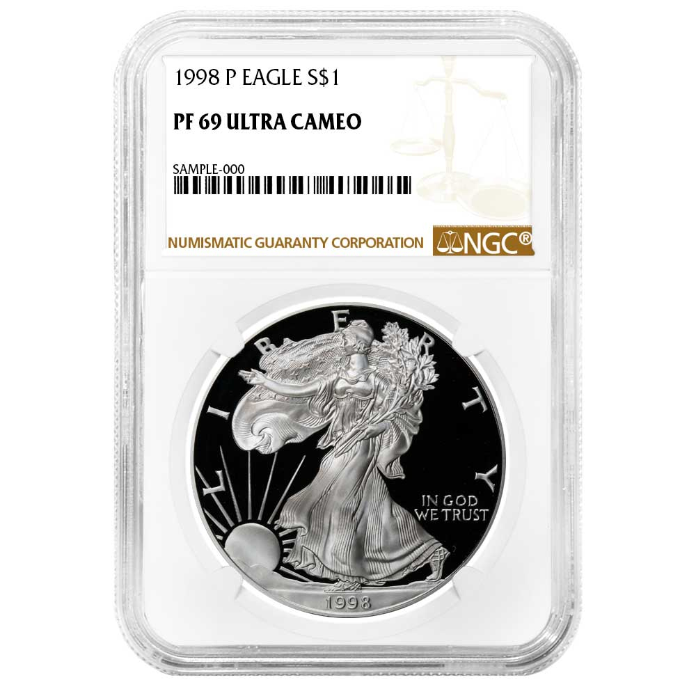 1998-P Proof $1 American Silver Eagle NGC PF69UC Brown Label