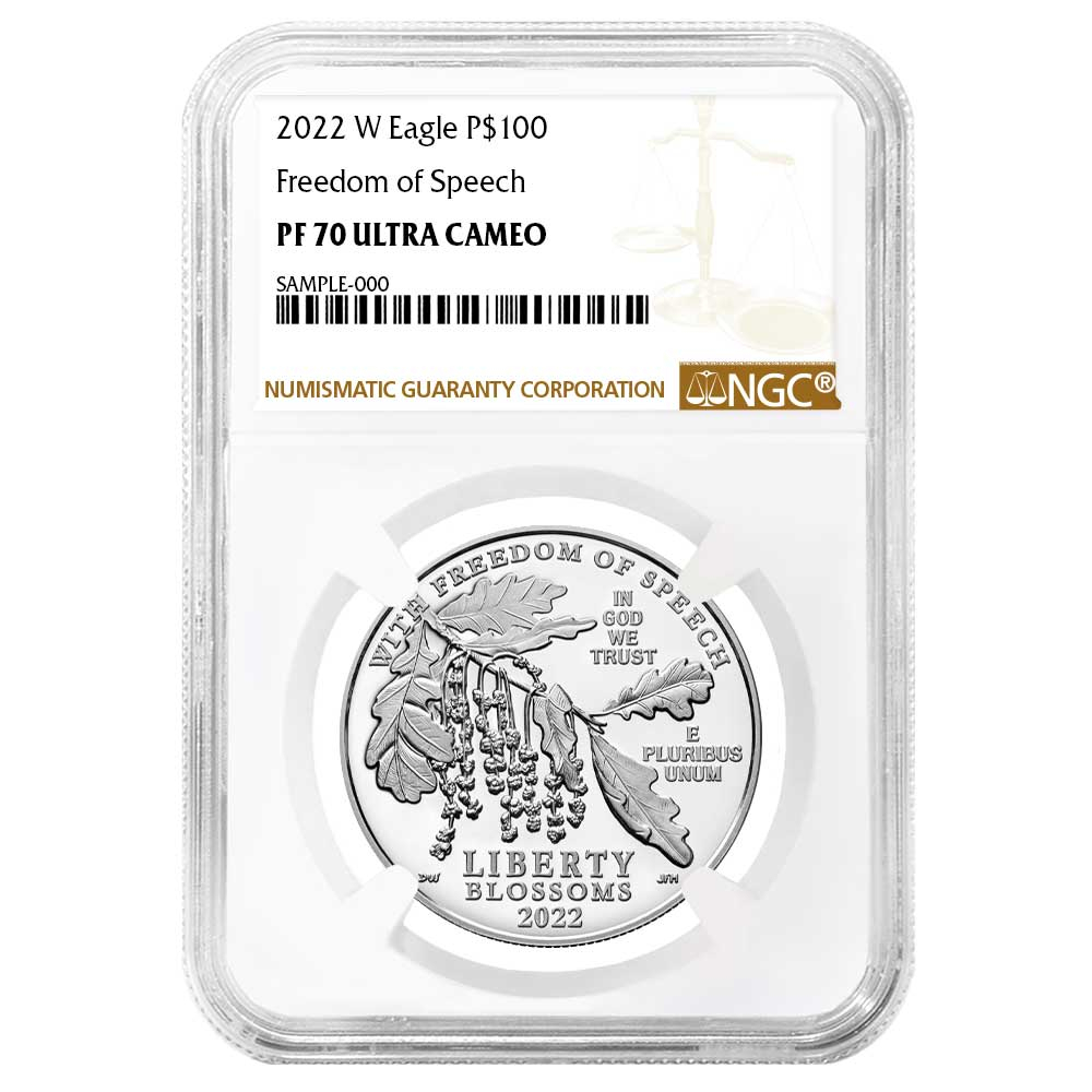 2022-W Proof $100 American Platinum Eagle Freedom of Speech NGC PF70UC Brown Label