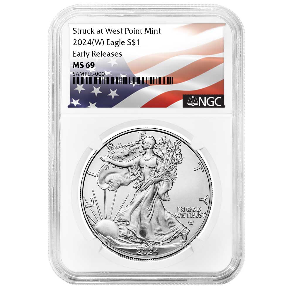 2024 (W) $1 American Silver Eagle NGC MS69 ER Flag Label