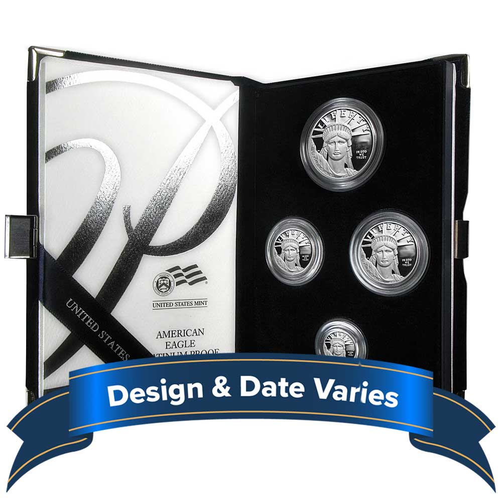 Random Year Proof American Platinum Eagle 4pc Set Box, OGP &amp; COA