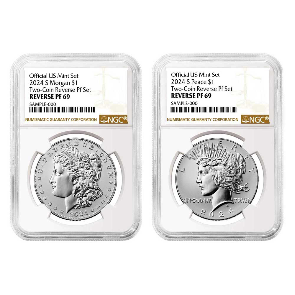 2024-S Reverse Proof $1 Morgan and Peace Silver Dollar 2pc Set NGC PF69 Brown Label