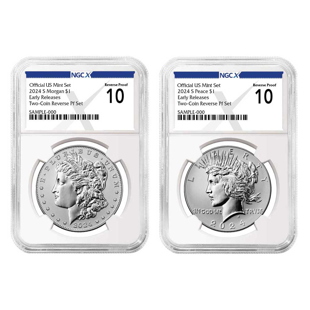 2024-S Reverse Proof $1 Morgan and Peace Silver Dollar 2pc Set NGCX PF10 ER X Label