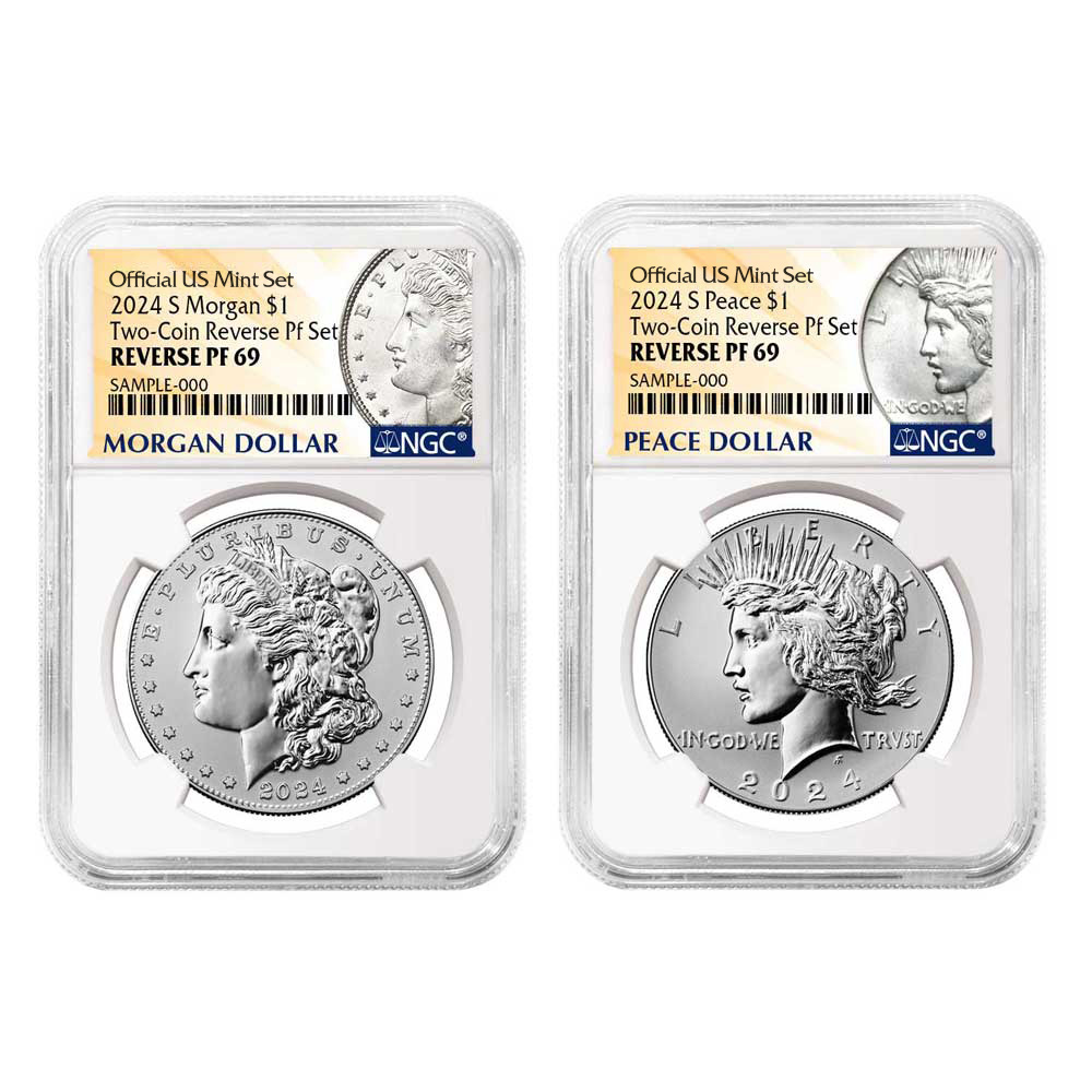 2024-S Reverse Proof $1 Morgan and Peace Silver Dollar 2pc Set NGC PF69 Morgan &amp; Peace Label
