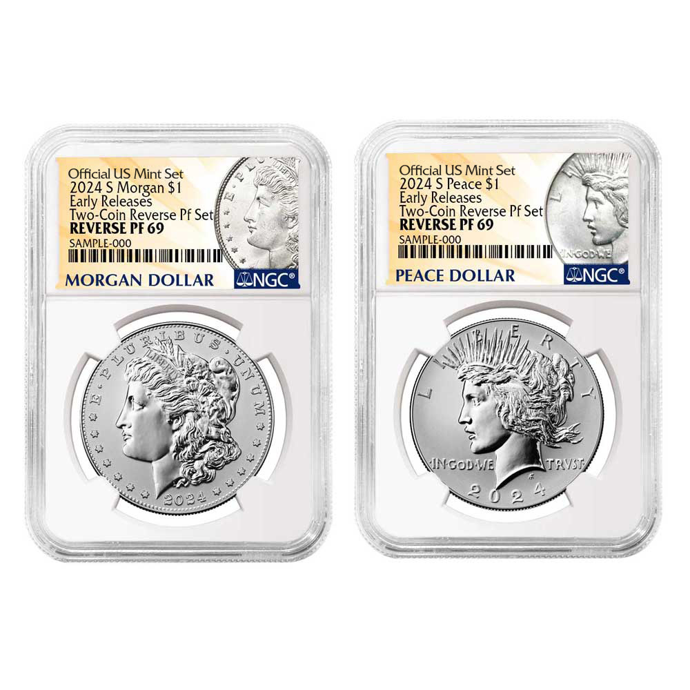 2024-S Reverse Proof $1 Morgan and Peace Silver Dollar 2pc Set NGC PF69 ER Morgan &amp; Peace Label