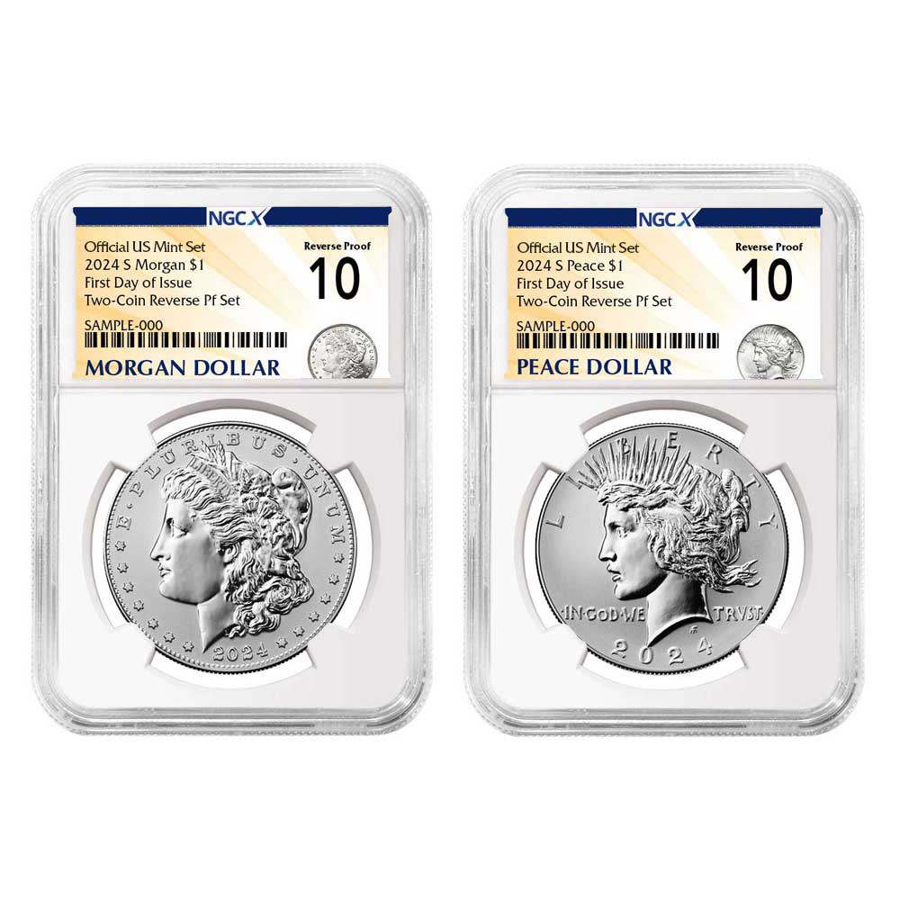 2024-S Reverse Proof $1 Morgan and Peace Silver Dollar 2pc Set NGCX PF10 FDI Morgan &amp; Peace X Label