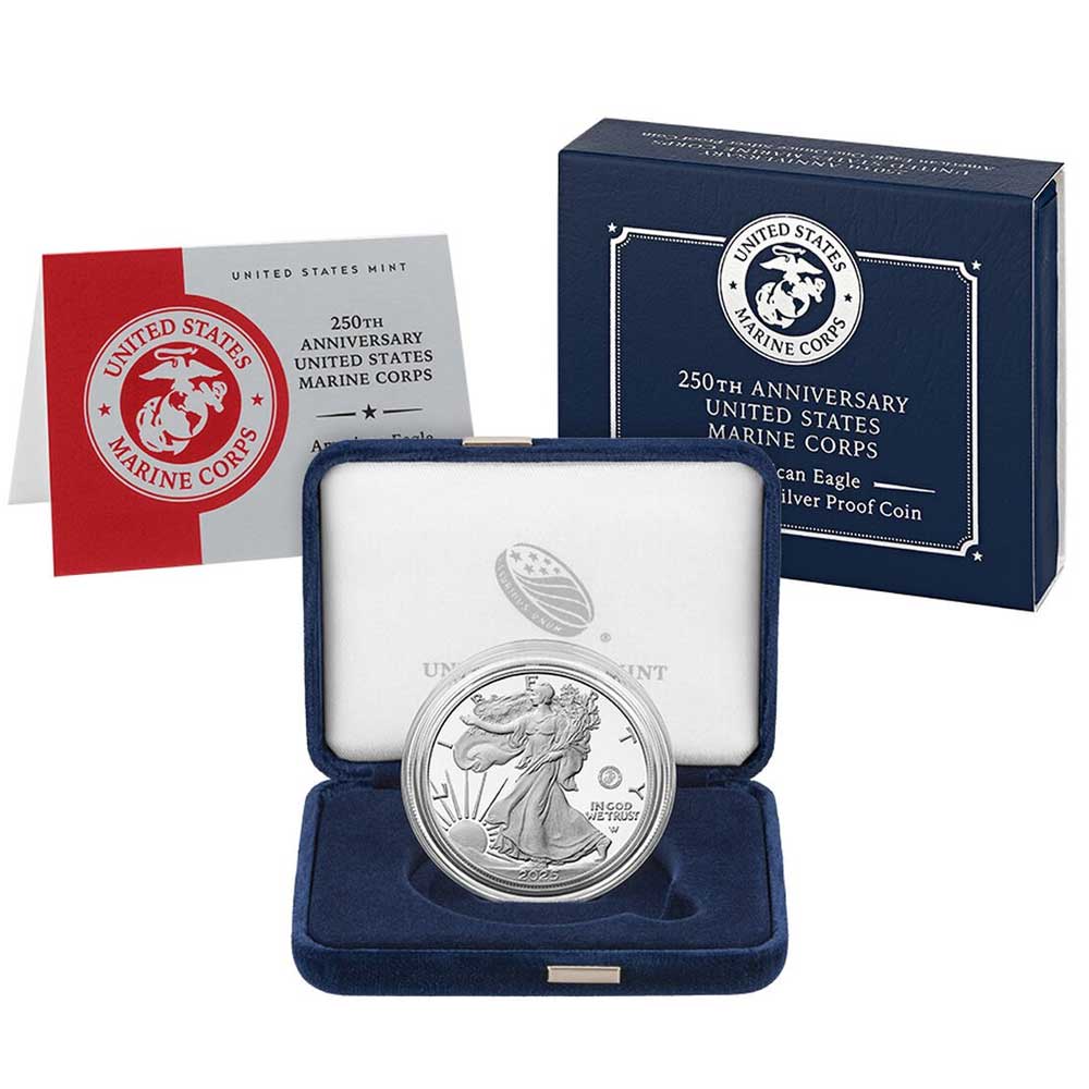 2025-P Proof $1 American Silver Eagle Marine Corps Privy Box &amp; COA 250th Anniversary