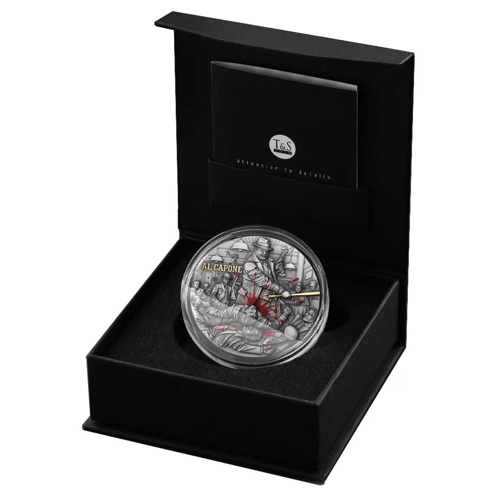 2025 Cameroun 2000 Francs Al Capone 2 oz High Relief Antiqued Silver Coin by T&amp;S Coin Mintage of 500