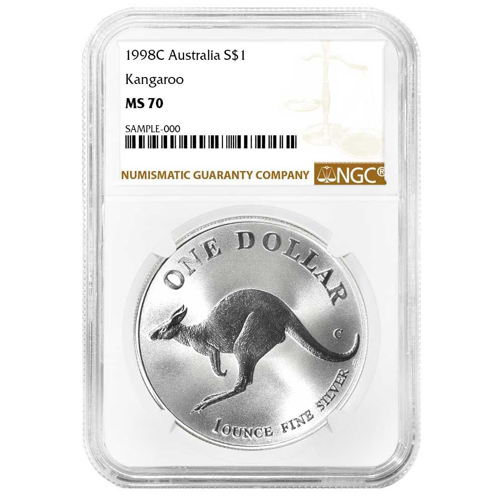 1998 C S$1 Australia Kangaroo 1 oz Silver Coin NGC MS70 Brown Label