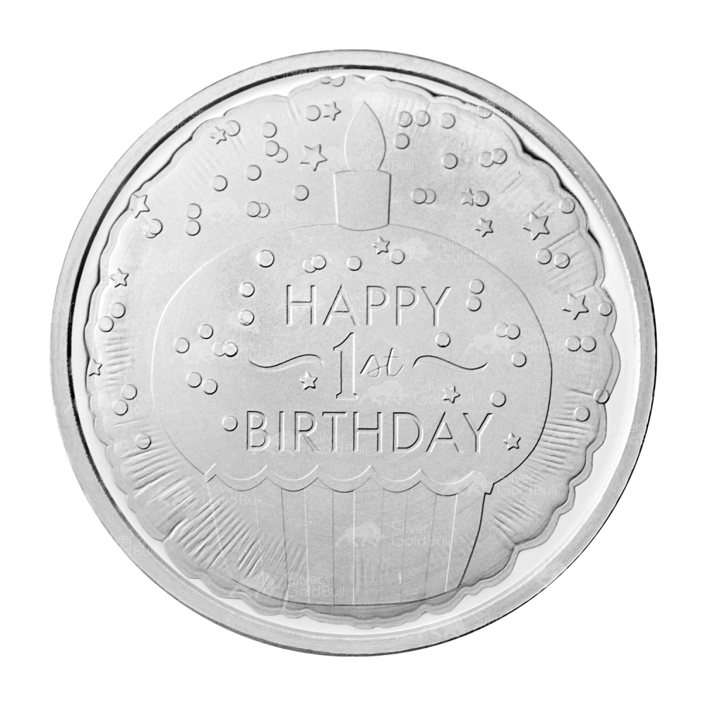 1 oz Happy First Birthday with Cupcake Silver Round | Silvertowne Mint