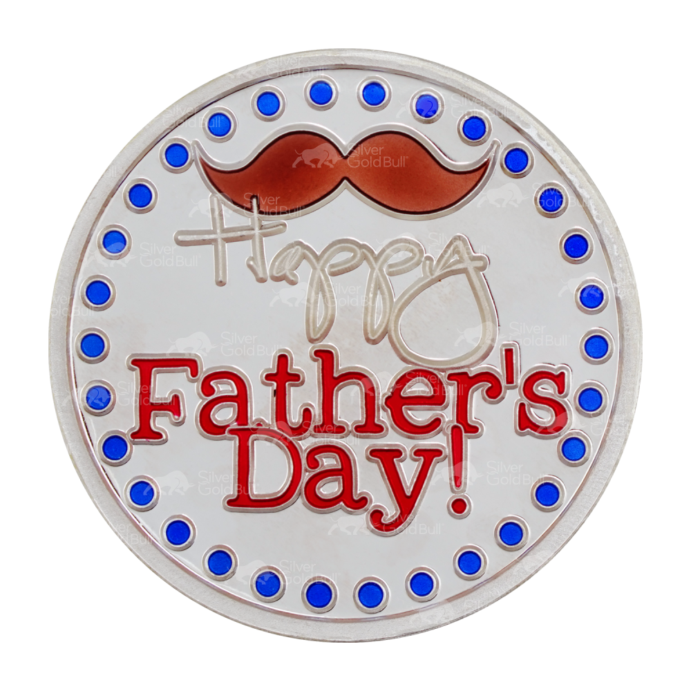1 oz Colorized Father's Day Red Moustache Silver Round | Silvertowne Mint