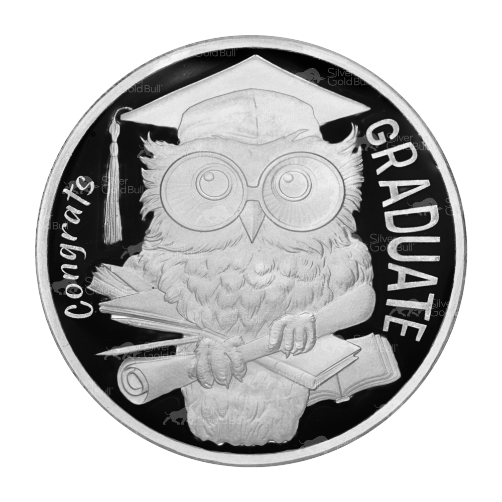 1 oz Congrats Graduate with Owl Colourized Silver Round | Silvertowne Mint