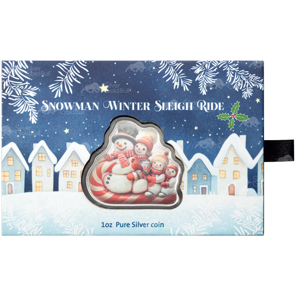 1 oz 2025 Snowman Sleigh Ride Colourized Shaped Silver Coin | PAMP Suisse