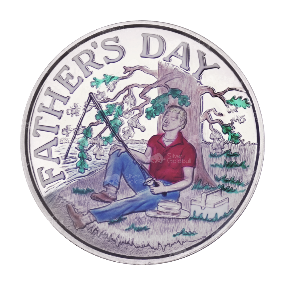 1 oz Fathers Day Fishing White Colourized Silver Round | Silvertowne Mint