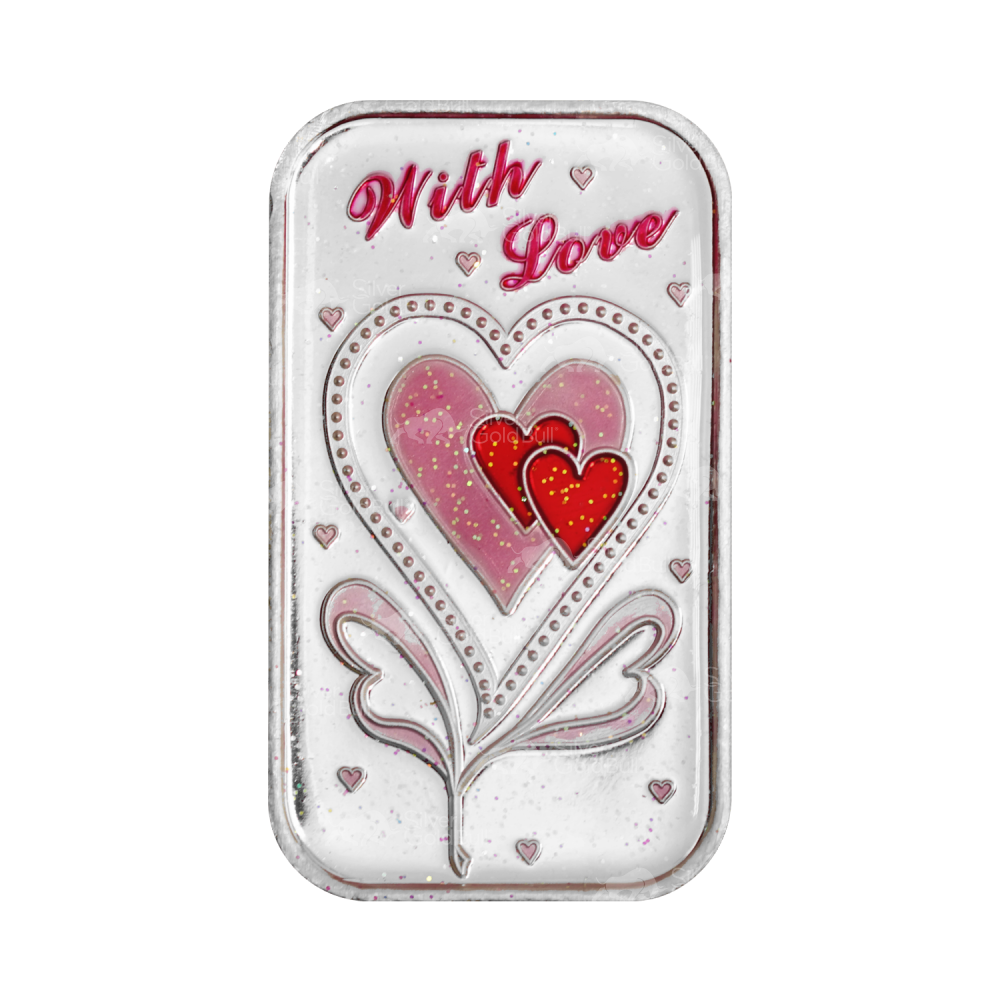 1 oz Valentine's Day: With Love Pink Colourized Silver Bar | Silvertowne Mint