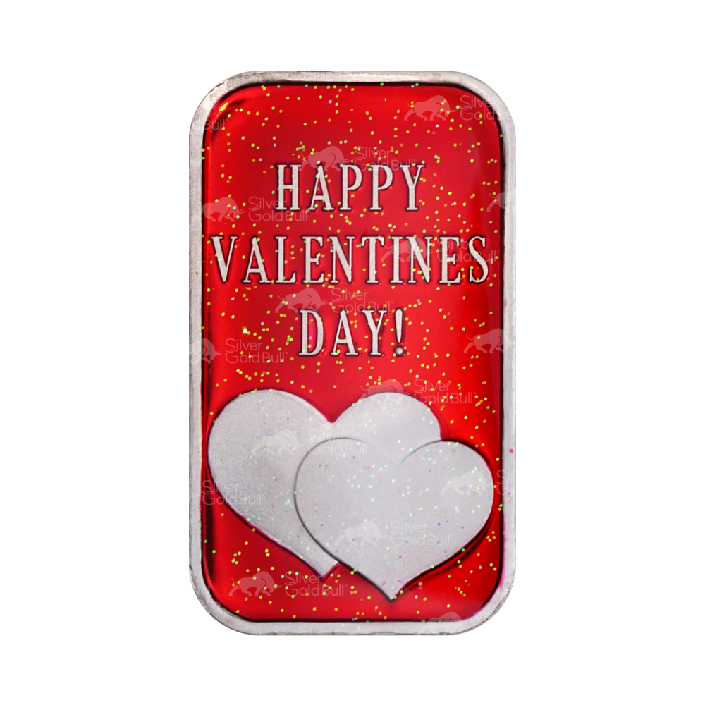 1 oz Valentine's Day: Valentine Heart Full Red Colourized Silver Bar | Silvertowne Mint