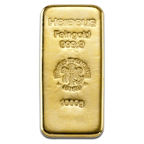 1Kg Heraeus 999.9 Fine Gold Bar Casted