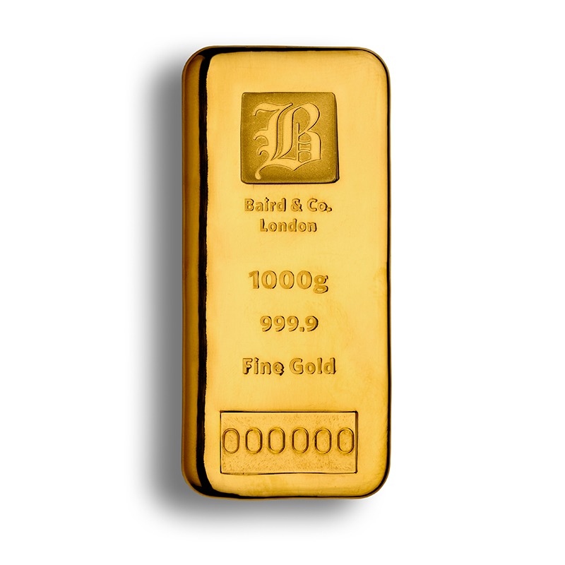 1000g Baird & Co 999.9 Fine Gold Bar Casted