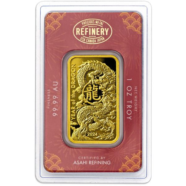 2024 Asahi Lunar Dragon 1 oz Gold Bar (New in Assay)