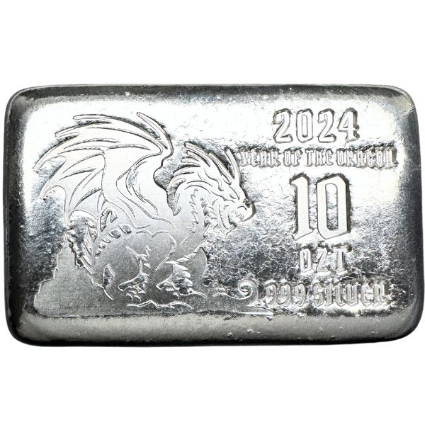 2024 Year of The Dragon 10 oz Poured Silver Bar (New)