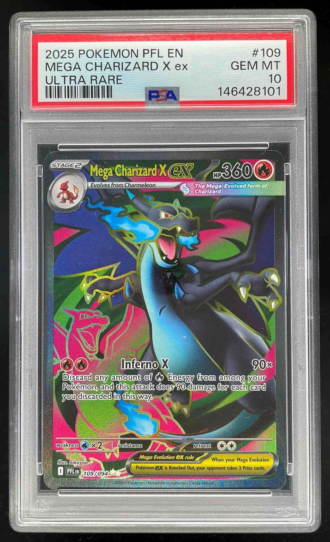 2025 Pokemon Phantasmal Flames #109/094 Mega Charizard X ex Ultra Rare PSA 10