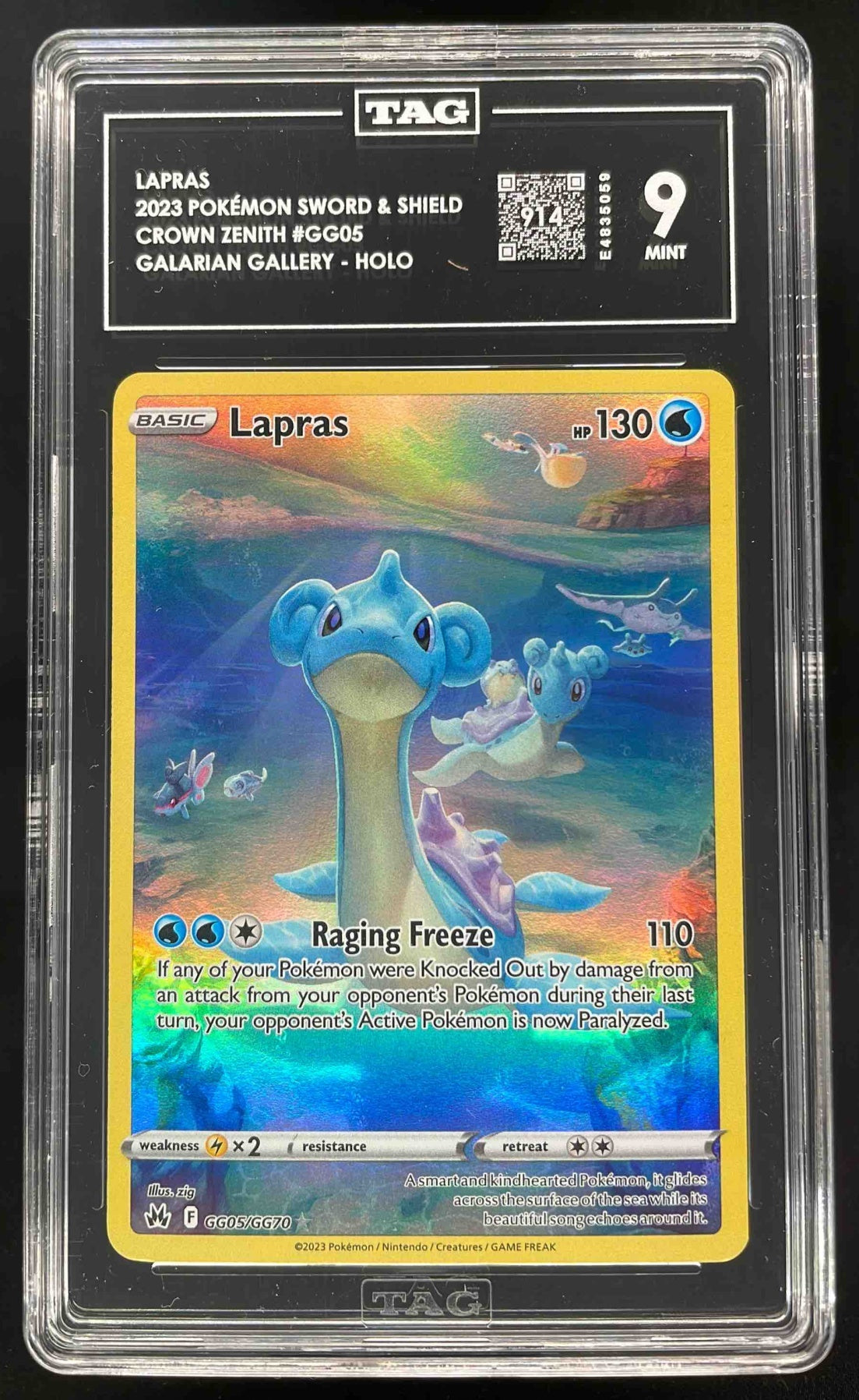 2023 Pokemon Sword Shield Crown Zenith Galarian Gallery #GG05/GG70 Lapras TAG 9