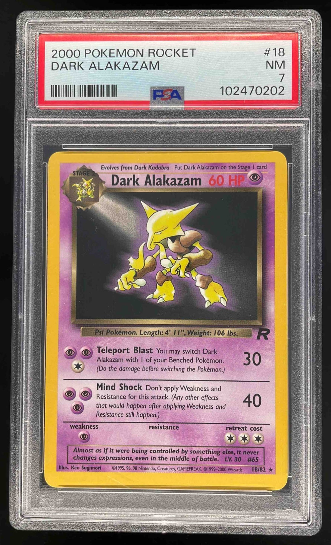 2000 Pokemon Team Rocket #18/82 Dark Alakazam PSA 7