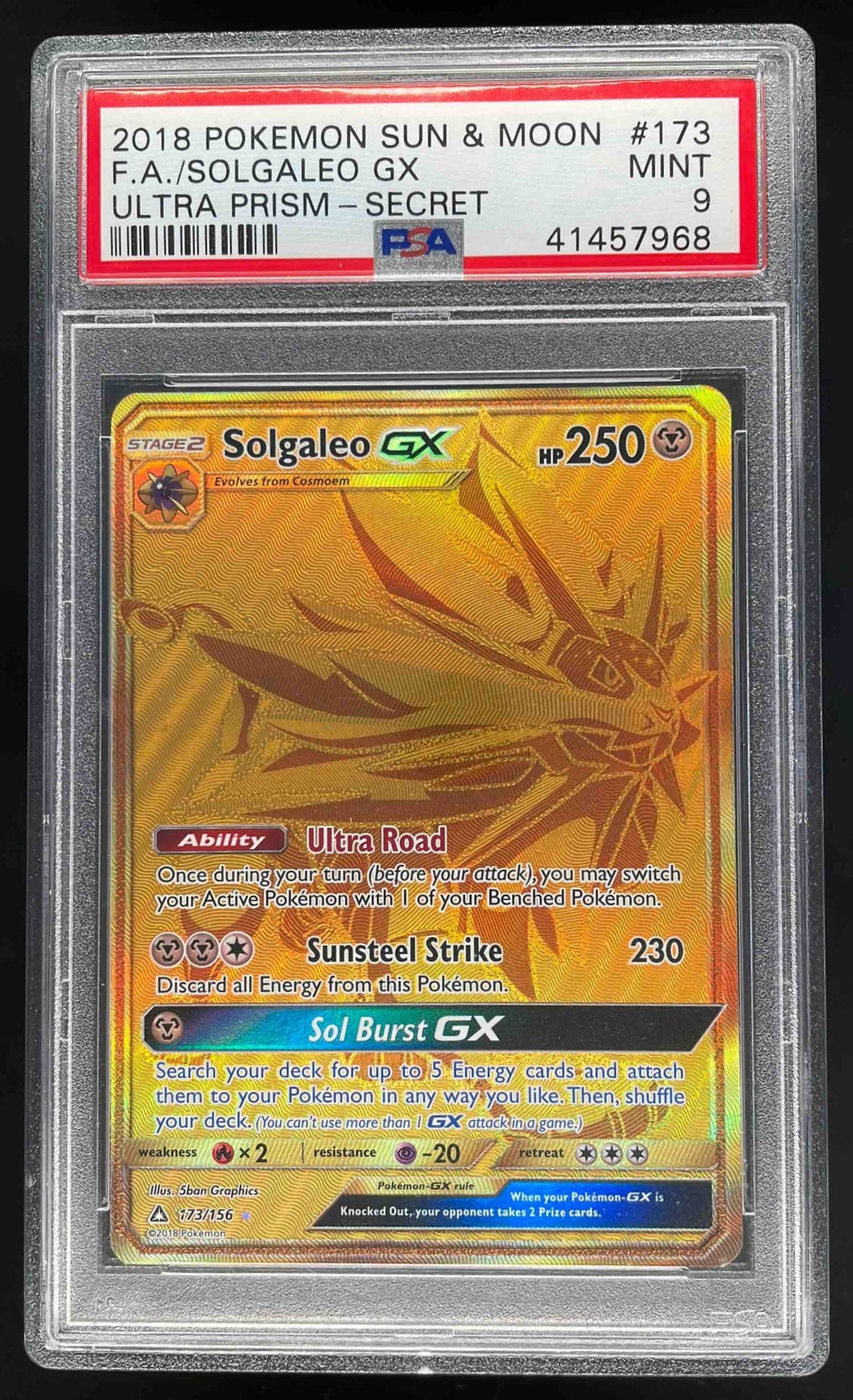 2018 Pokemon Sun & Moon Ultra Prism #173/156 Solgaleo PSA 9