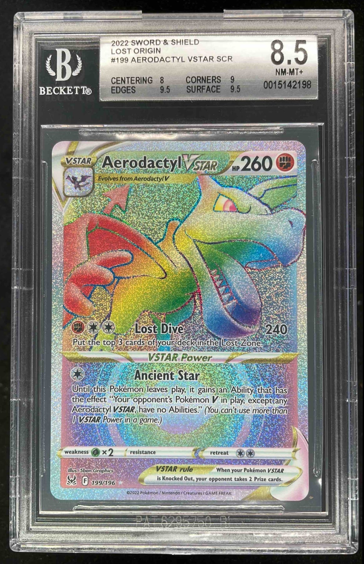 2022 Pokemon Sword & Shield Lost Origin #199/196 Aerodactyl VST BGS 8.5