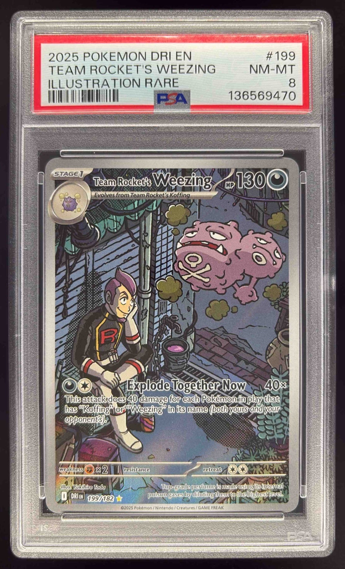 2025 Pokemon Destined Rivals #199/182 Team Rocket's Weezing PSA 8