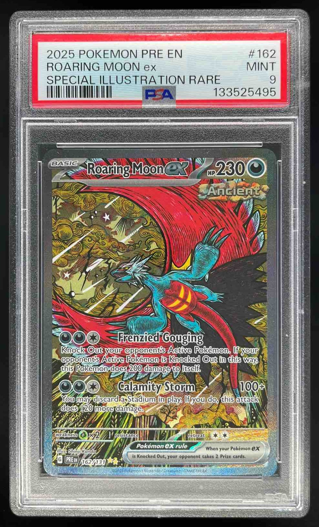 2025 Pokemon Prismatic Evolutions #162/131 Roaring Moon ex PSA 9