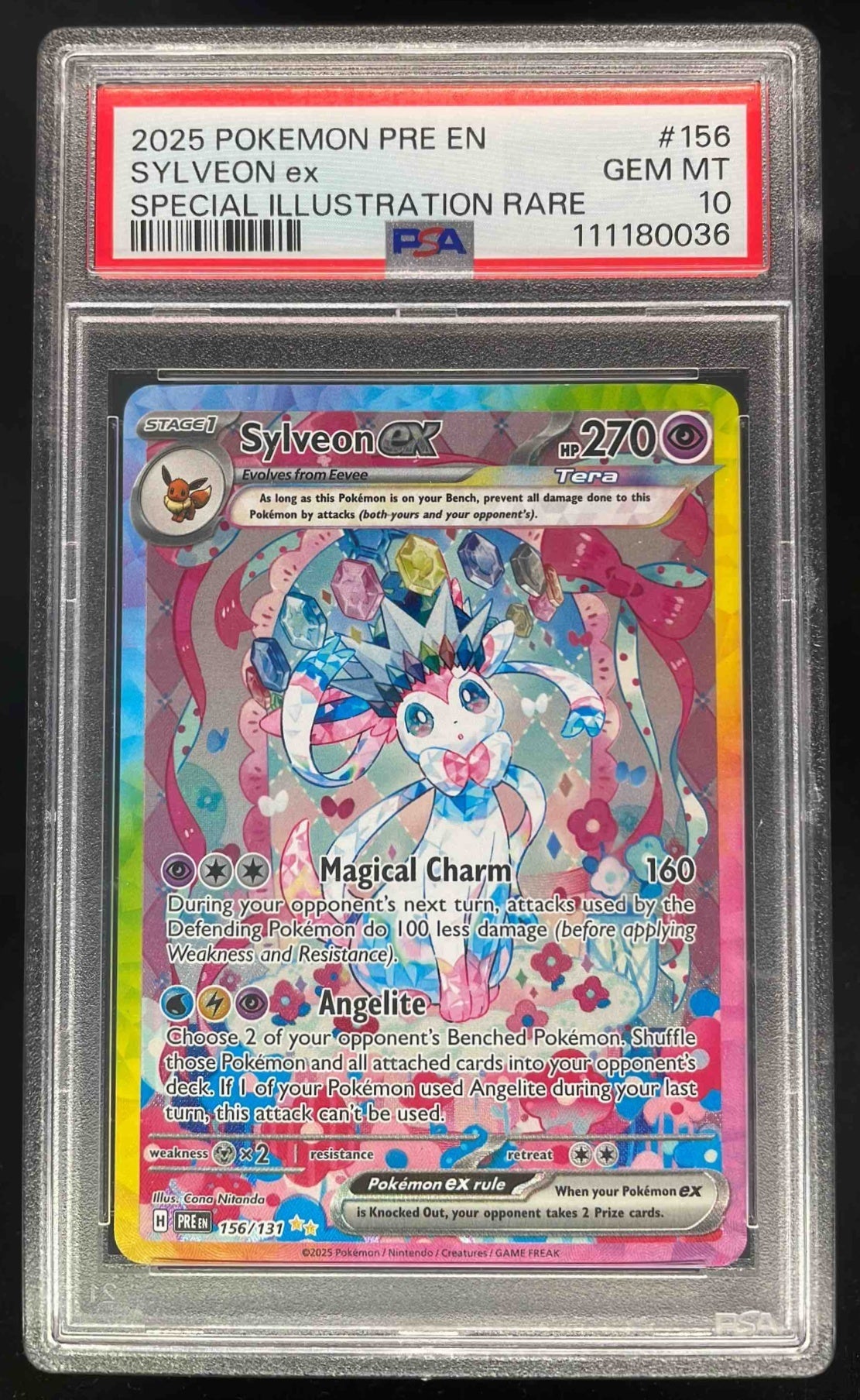 2025 Pokemon Prismatic Evolutions #156/131 Sylveon ex PSA 10