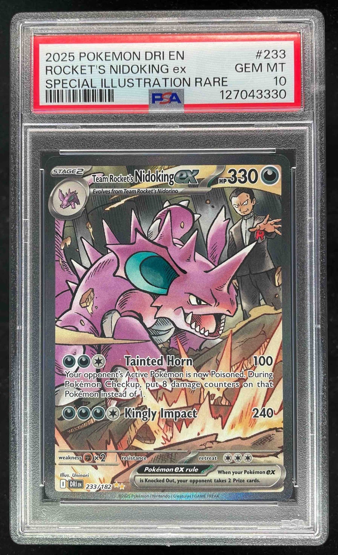 2025 Pokemon Destined Rivals #233/182 Team Rocket's Nidoking ex PSA 10