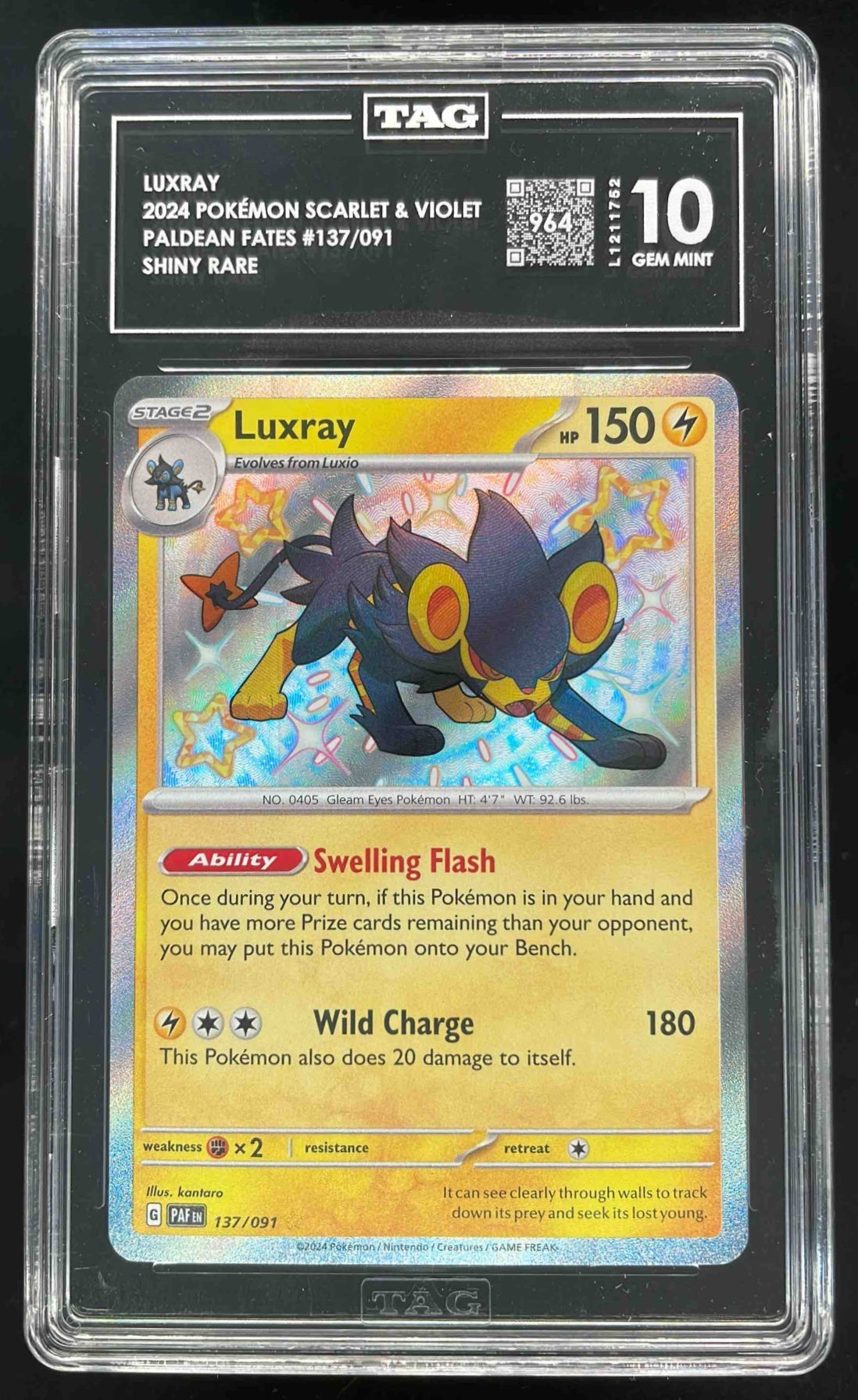 2024 Pokemon Paldean Fates #137/091 Luxray TAG 10