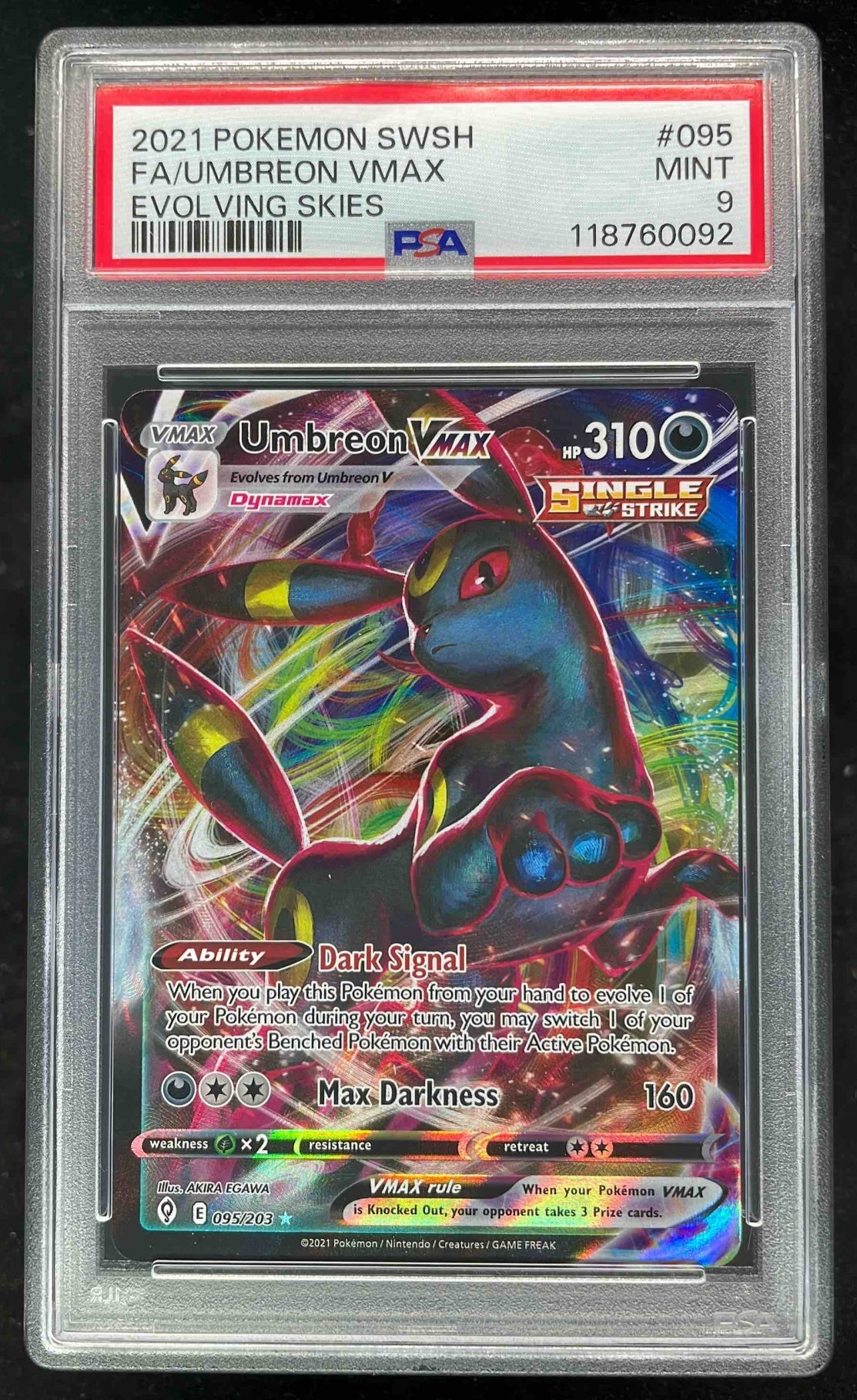 2021 Pokemon Sword & Shield Evolving Skies #095/203 Umbreon VMAX PSA 9