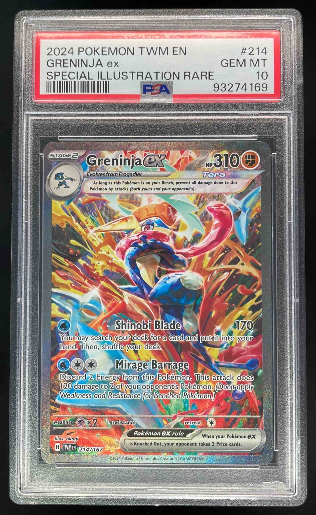 2024 Pokemon Twilight Masquerade #214/167 Greninja ex PSA 10