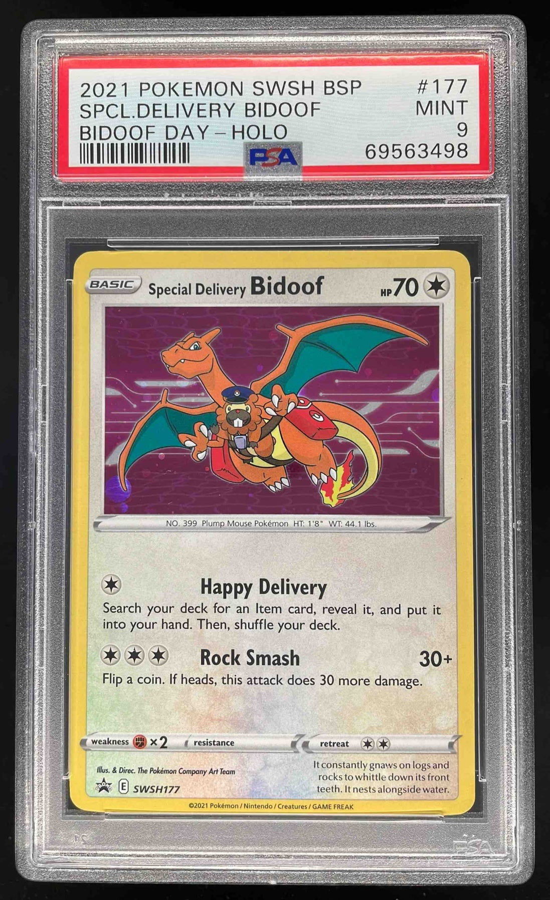 2021 Pokemon Sword & Shield Black Star Promos Special Delivery Bidoof PSA 9