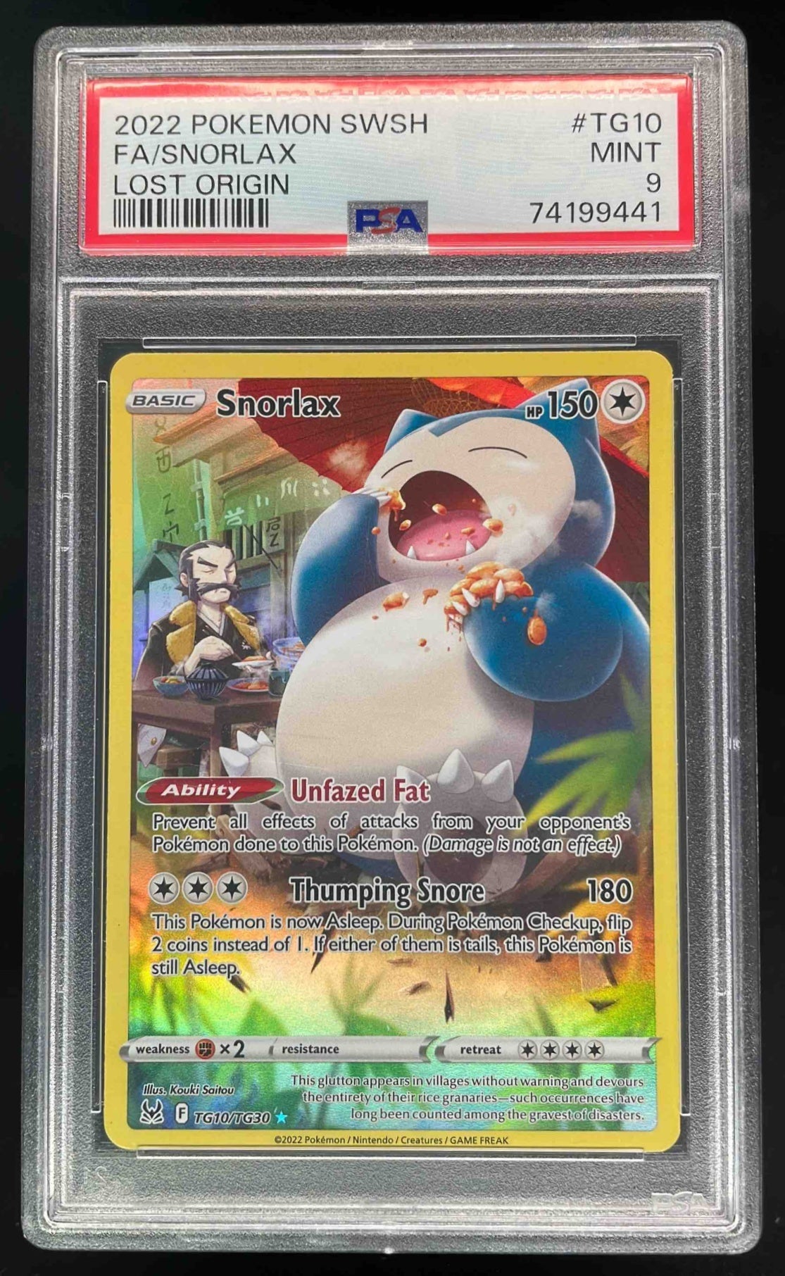 2022 Pokemon Sword & Shield Lost Origin Trainer Gallery #TG10/TG30 Snorlax PSA 9
