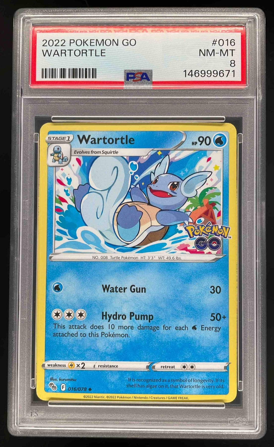 2022 Pokemon Sword & Shield Pokemon GO #016/078 Wartortle PSA 8