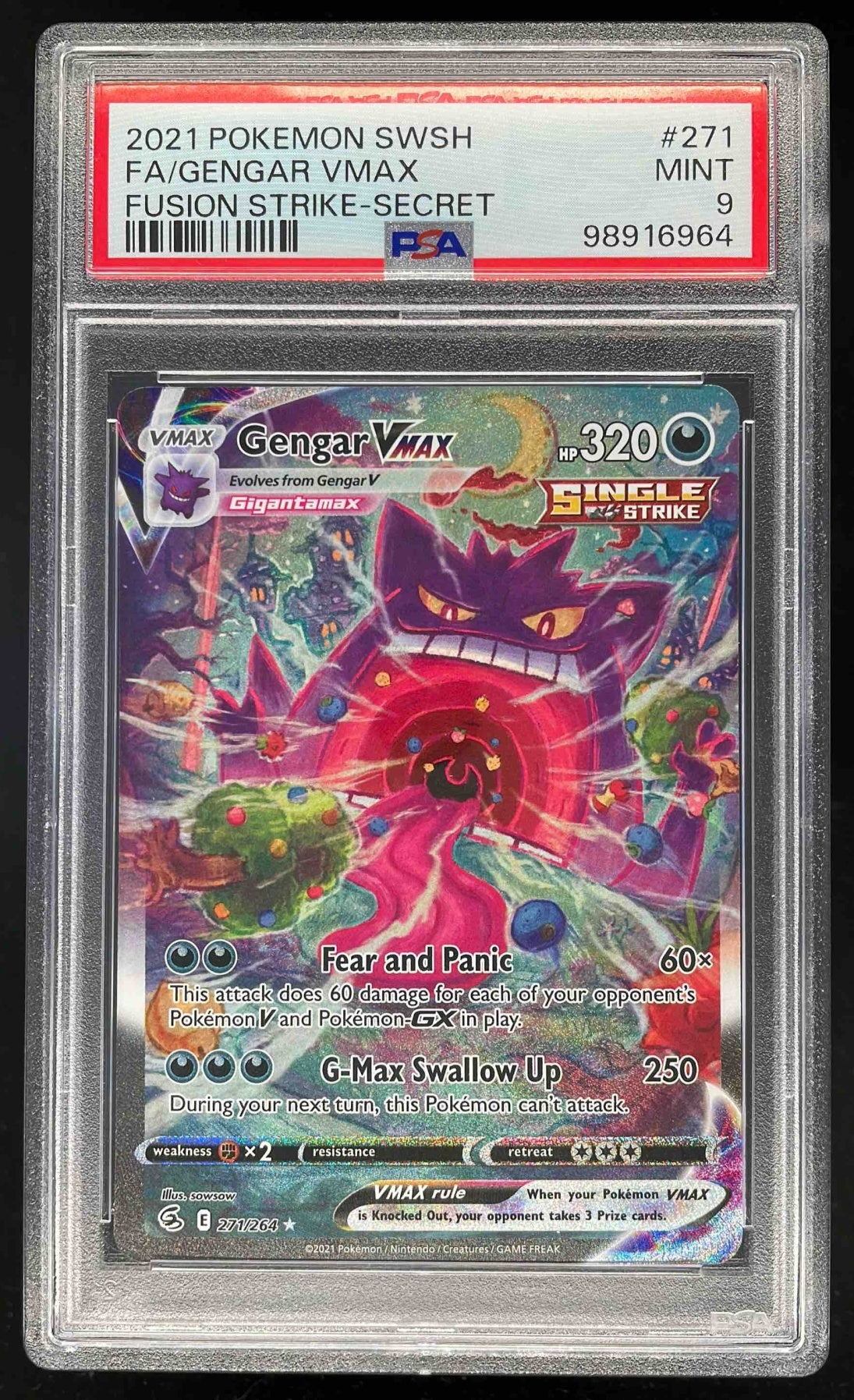 2021 Pokemon Sword & Shield Fusion Strike #271/264 Gengar VMAX PSA 9