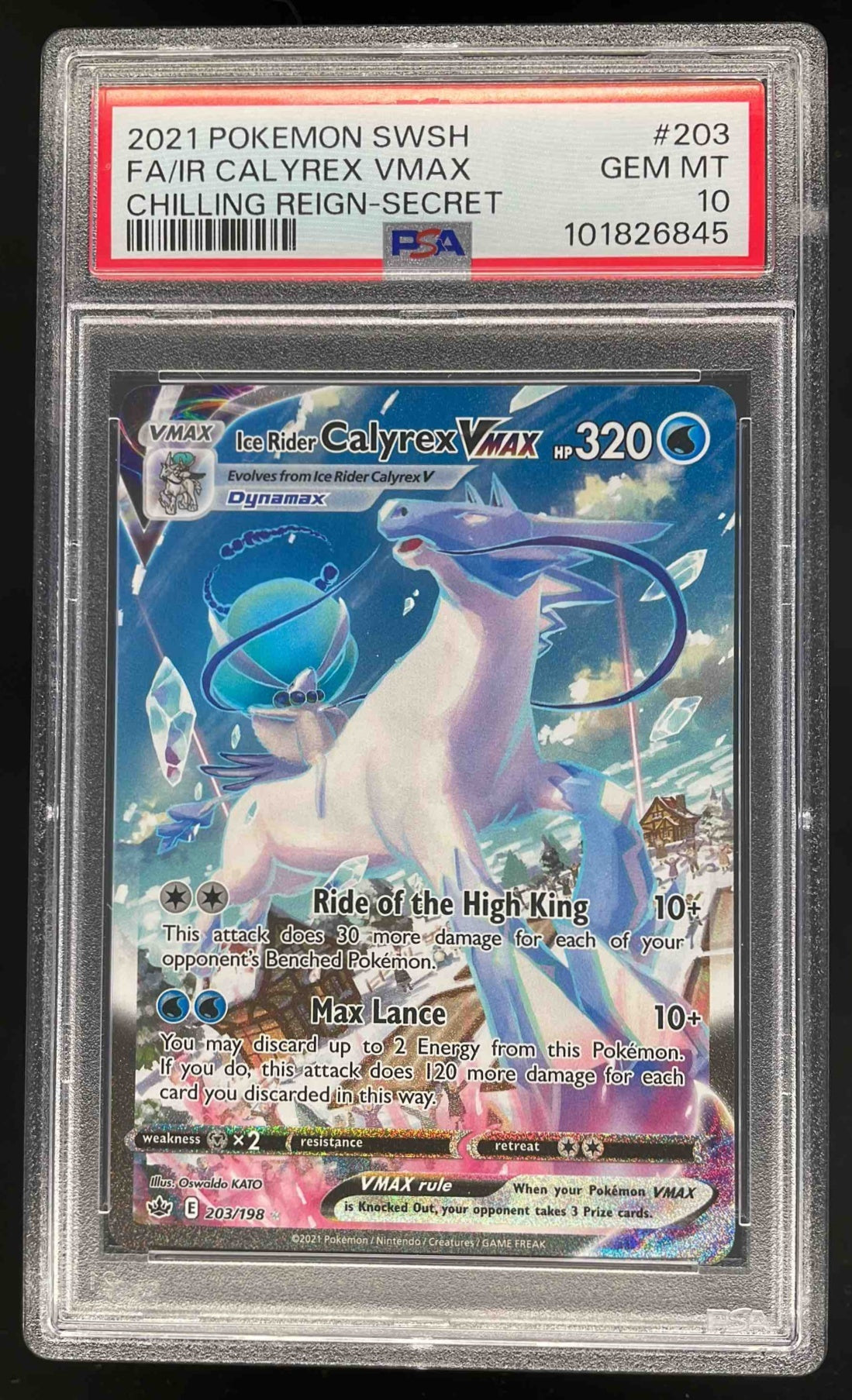 2021 Pokemon Sword Shield Chilling Reign #203/198 Ice Rider Calyrex VMAX PSA 10