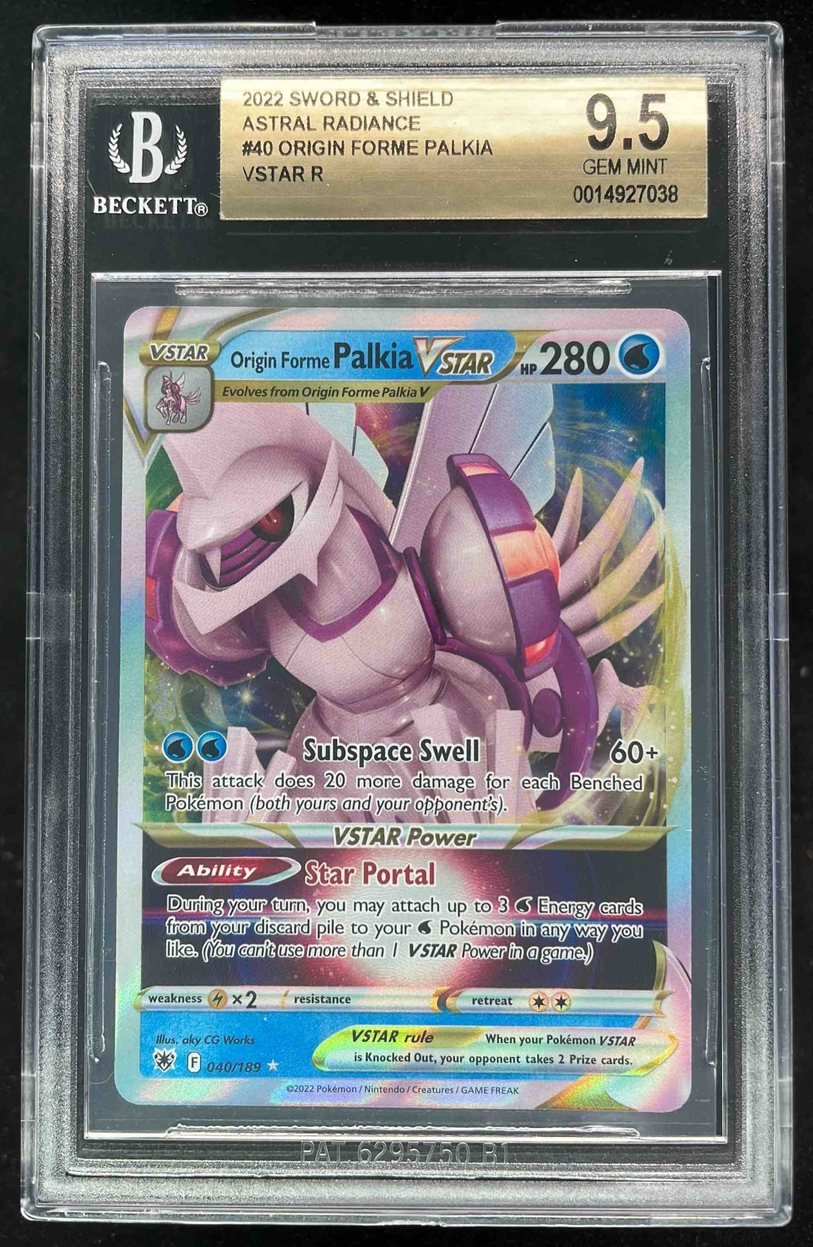 2022 Pokemon Sword & Shield Astral Radiance Origin Forme Palkia Rare BGS 9.5