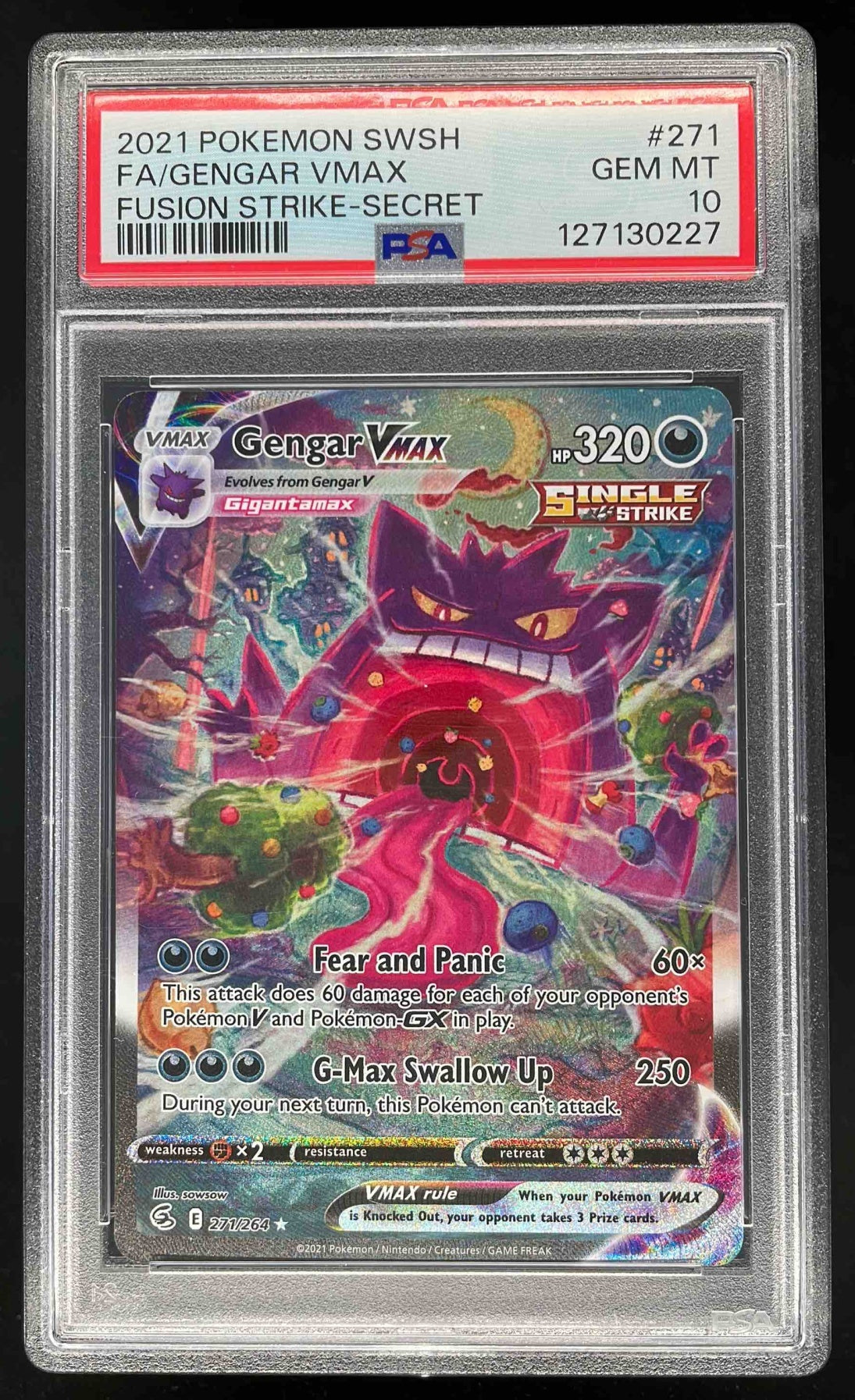2021 Pokemon Sword & Shield Fusion Strike #271/264 Gengar VMAX PSA 10