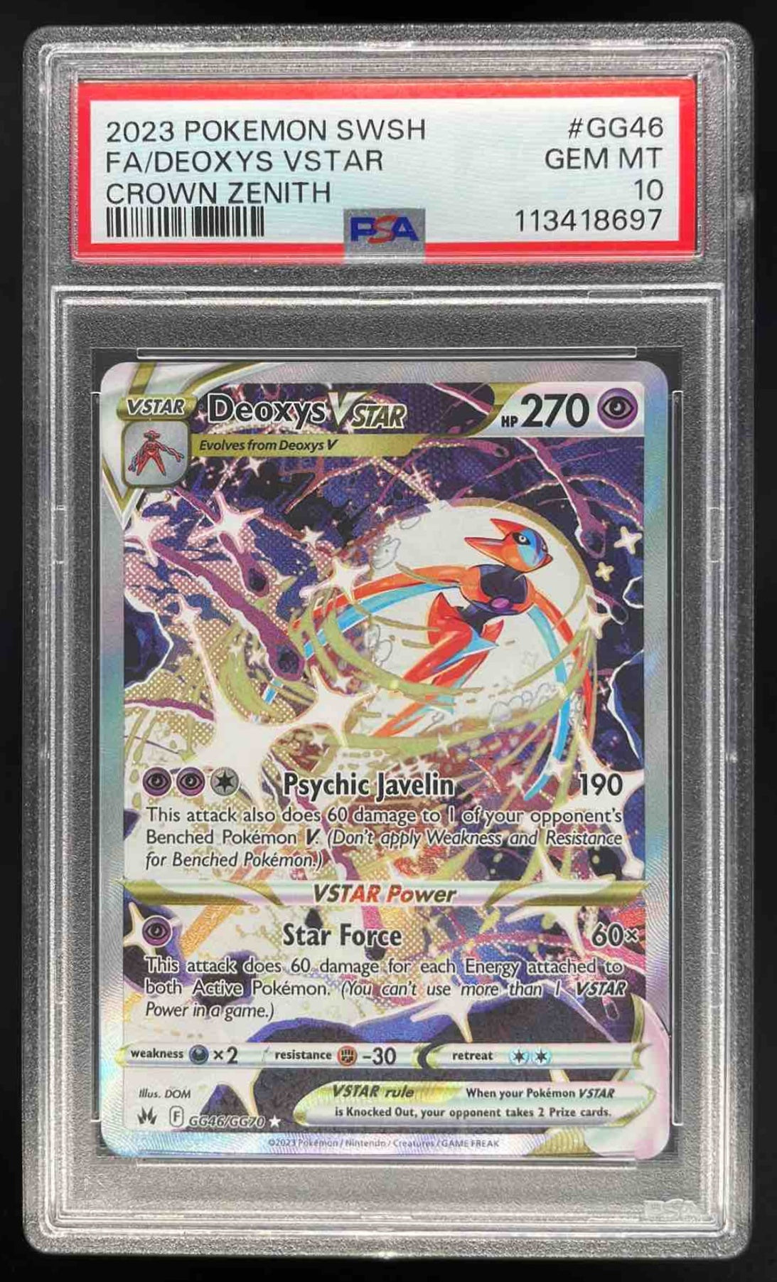 2023 Pokemon Sword & Shield Crown Zenith Galarian #GG46/GG70 Deoxys VST PSA 10