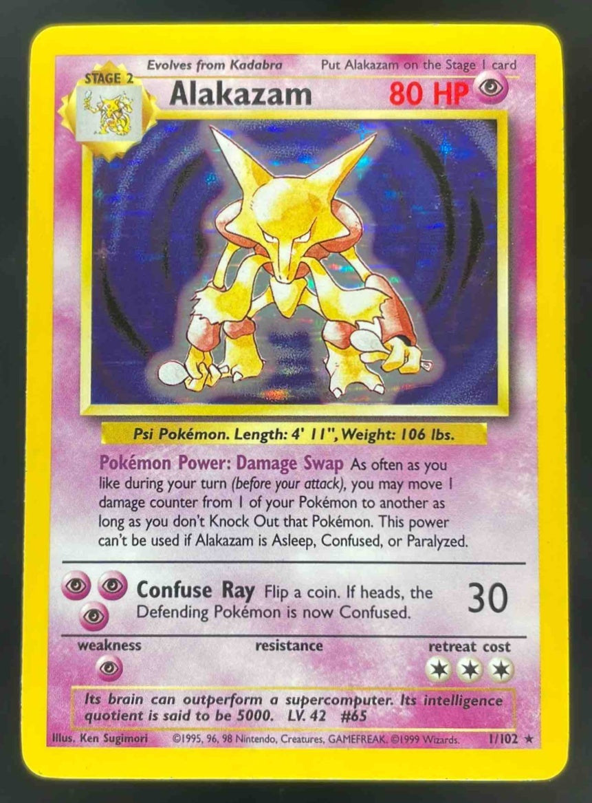 1999 Pokemon Unlimited #1/102 Alakazam Rare Holo